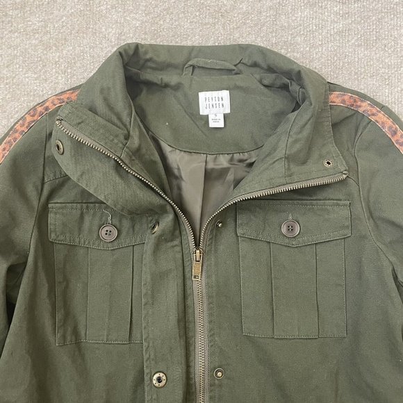 Peyton Jensen Jacket Womens Small Green Utility Pockets Casual Full Zip Snaps - Picture 4 of 10
